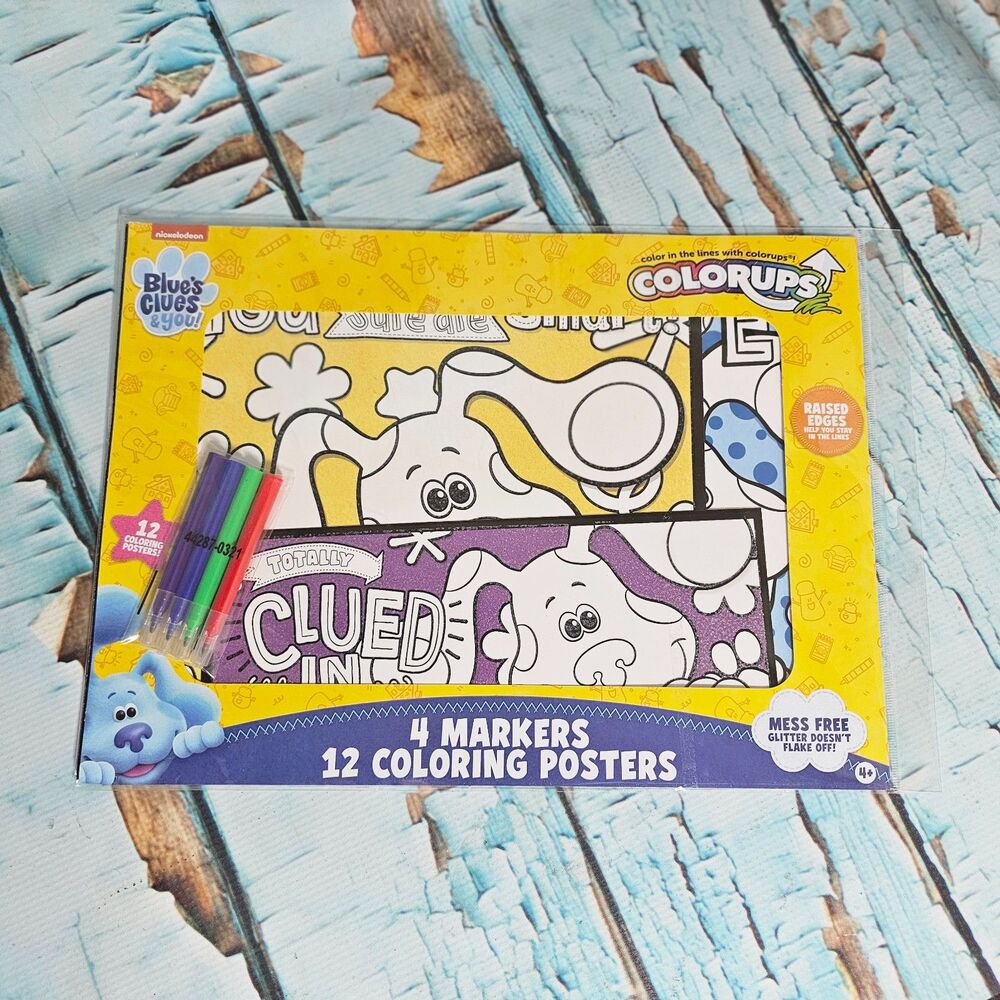 Blue's Clues & You ColorUps Mess-Free Coloring Set 12 Posters 4 Markers New Gift
